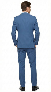 Men's Sky Blue Tuxedo Suit with Shawl Lapel, Formal Wedding and Prom Dinner Jacket Set - Steel Blue Color - Image 2