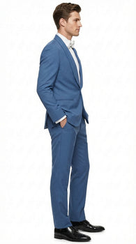 Men's Sky Blue Tuxedo Suit with Shawl Lapel, Formal Wedding and Prom Dinner Jacket Set - Steel Blue Color - Image 5