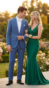 Men's Sky Blue Tuxedo Suit with Shawl Lapel, Formal Wedding and Prom Dinner Jacket Set - Steel Blue Color - Image 7