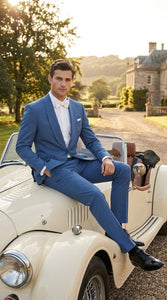 Men's Sky Blue Tuxedo Suit with Shawl Lapel, Formal Wedding and Prom Dinner Jacket Set - Steel Blue Color