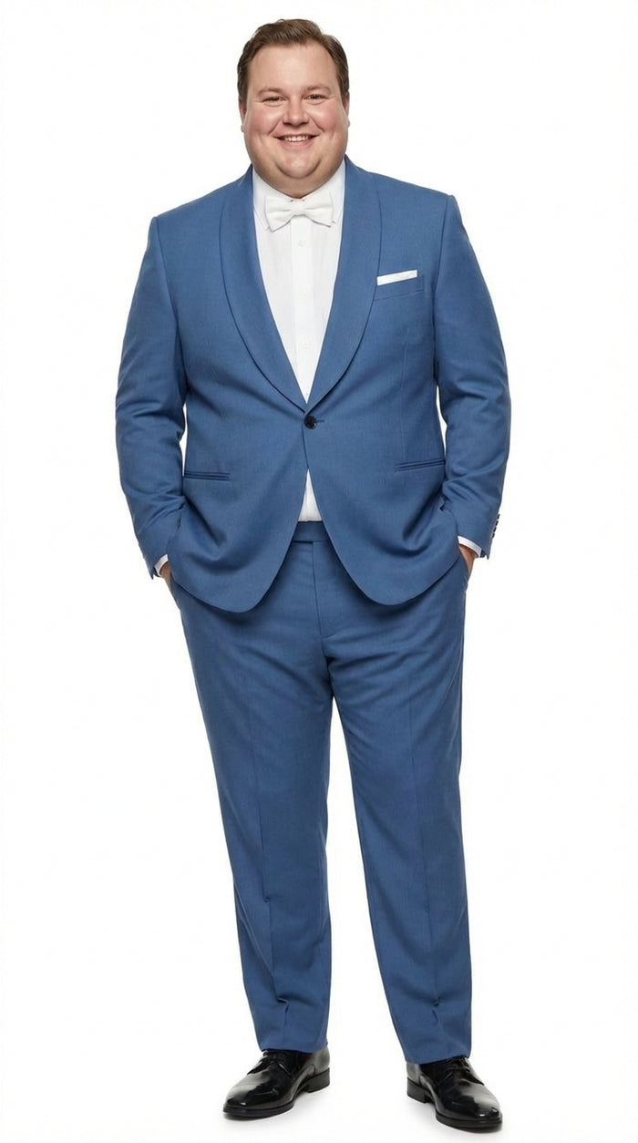 Men's Sky Blue Tuxedo Suit with Shawl Lapel, Formal Wedding and Prom Dinner Jacket Set - Steel Blue Color - Image 10