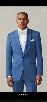 Men's Sky Blue Tuxedo Suit with Shawl Lapel, Formal Wedding and Prom Dinner Jacket Set - Steel Blue Color - Image 3