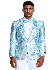 Blue Wedding Tuxedo - Men's Slim Fit Paisley Prom Sky Blue and Silver Tuxedo