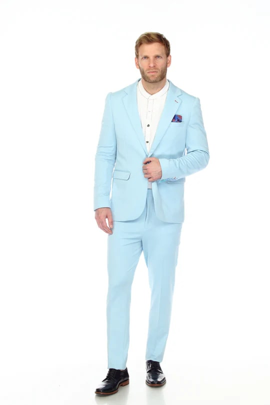 Mens Cotton Stretch Fashion Sky Suit - Image 3