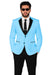 2BW2 Sky Light Blue ~ Baby Pastel Color With Black Lapel Tuxedo With Black Vest & Black Pants Vested 3 Pieces