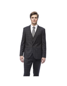 West End Men'S Slim Fit Charcoal Peak Lapel Vested Suit - Color: Dark Grey Suit