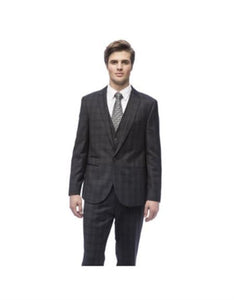 West End Men'S Slim Fit Charcoal Peak Lapel Vested Suit - Color: Dark Grey Suit