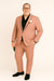 Mens Slim Fit Pink Tuxedo Suit with Black Trim – Modern Wedding and Prom Outfit in Rose Gold Blush Color