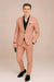 Mens Slim Fit Pink Tuxedo Suit with Black Trim – Modern Wedding and Prom Outfit in Rose Gold Blush Color