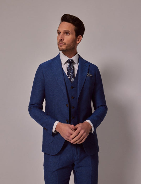 Mens Linen Suit For Beach Wedding - Summer Suit in Royal Blue Slim Fit