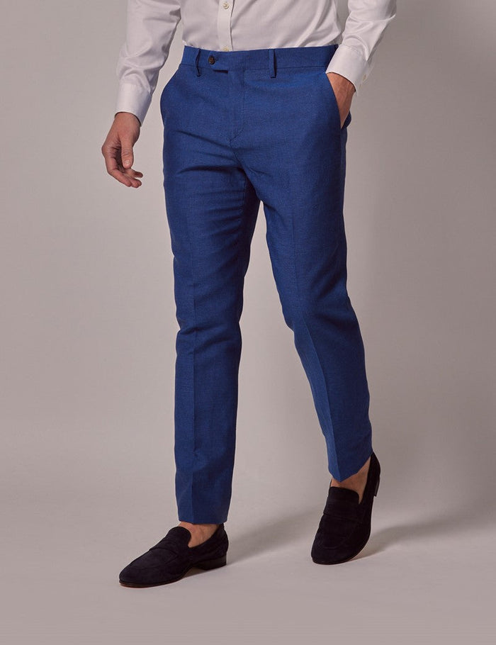 Mens Linen Suit For Beach Wedding - Summer Suit in Royal Blue Slim Fit