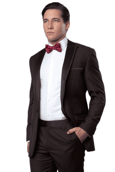 Western Suits For Wedding - Cowboy Suit With Trim Collar - Slim Fit Cut - Brown Fitted Pants