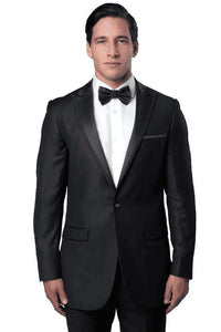 Men's Slim Fit One Button Satin Trim Peak Lapel Prom & Wedding Tuxedo In Charcoal Grey