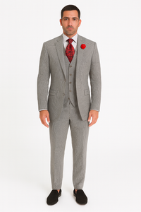 Slim Fit Suits Black/White Houndstooth Tweed Vested 3 Piece Suit 2 Button Side Vented Flat Front