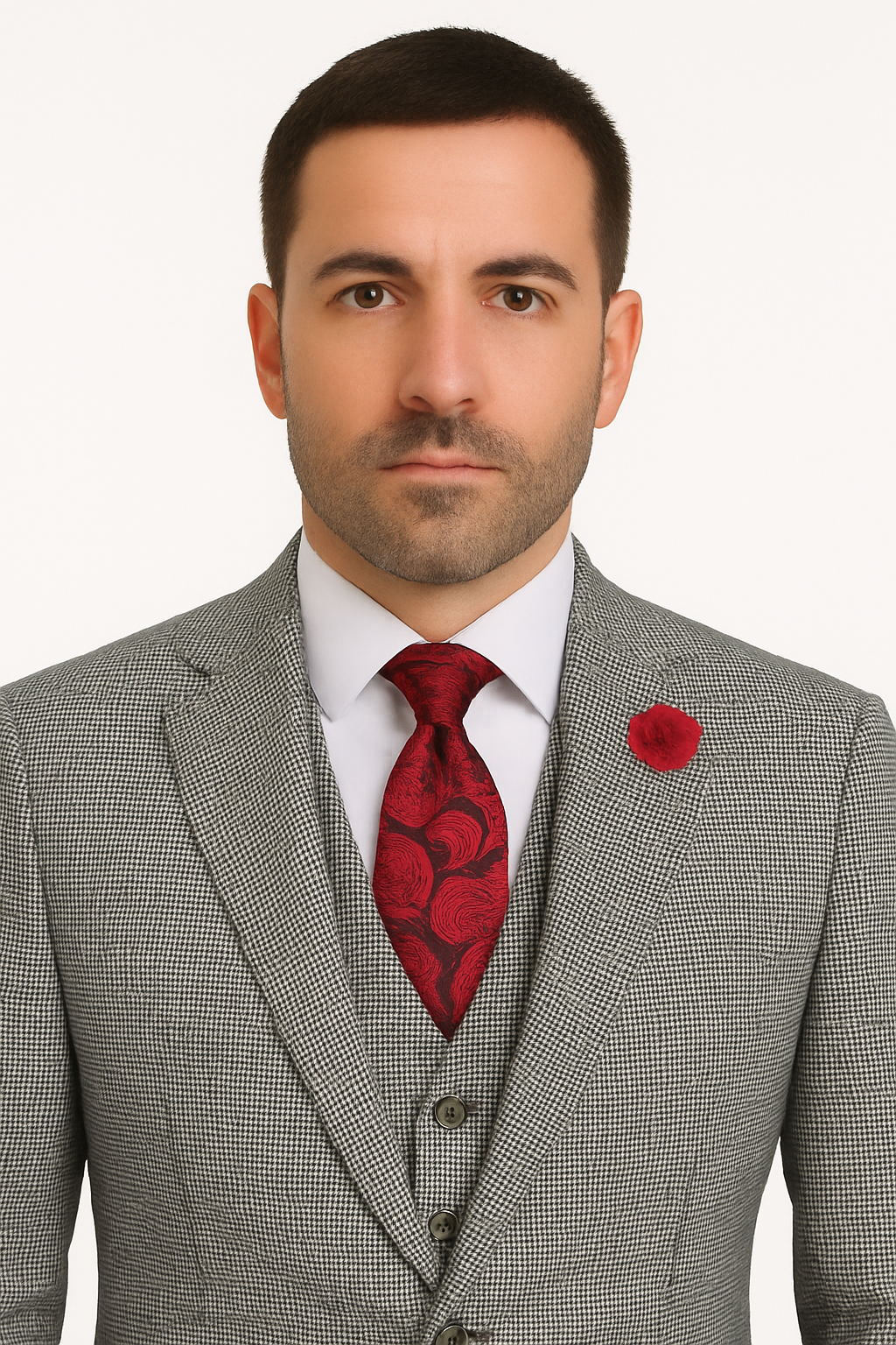 Slim Fit Suits Black/White Houndstooth Tweed Vested 3 Piece Suit 2 Button Side Vented Flat Front