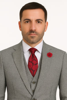 Slim Fit Suits Black/White Houndstooth Tweed Vested 3 Piece Suit 2 Button Side Vented Flat Front