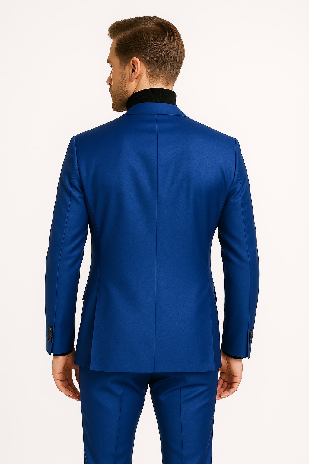 Men's Royal Blue Shiny Satin Suit – 2-Piece Slim Fit Tuxedo with Peak Lapel - Image 5