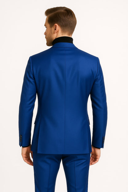 Men's Royal Blue Shiny Satin Suit – 2-Piece Slim Fit Tuxedo with Peak Lapel - Image 5