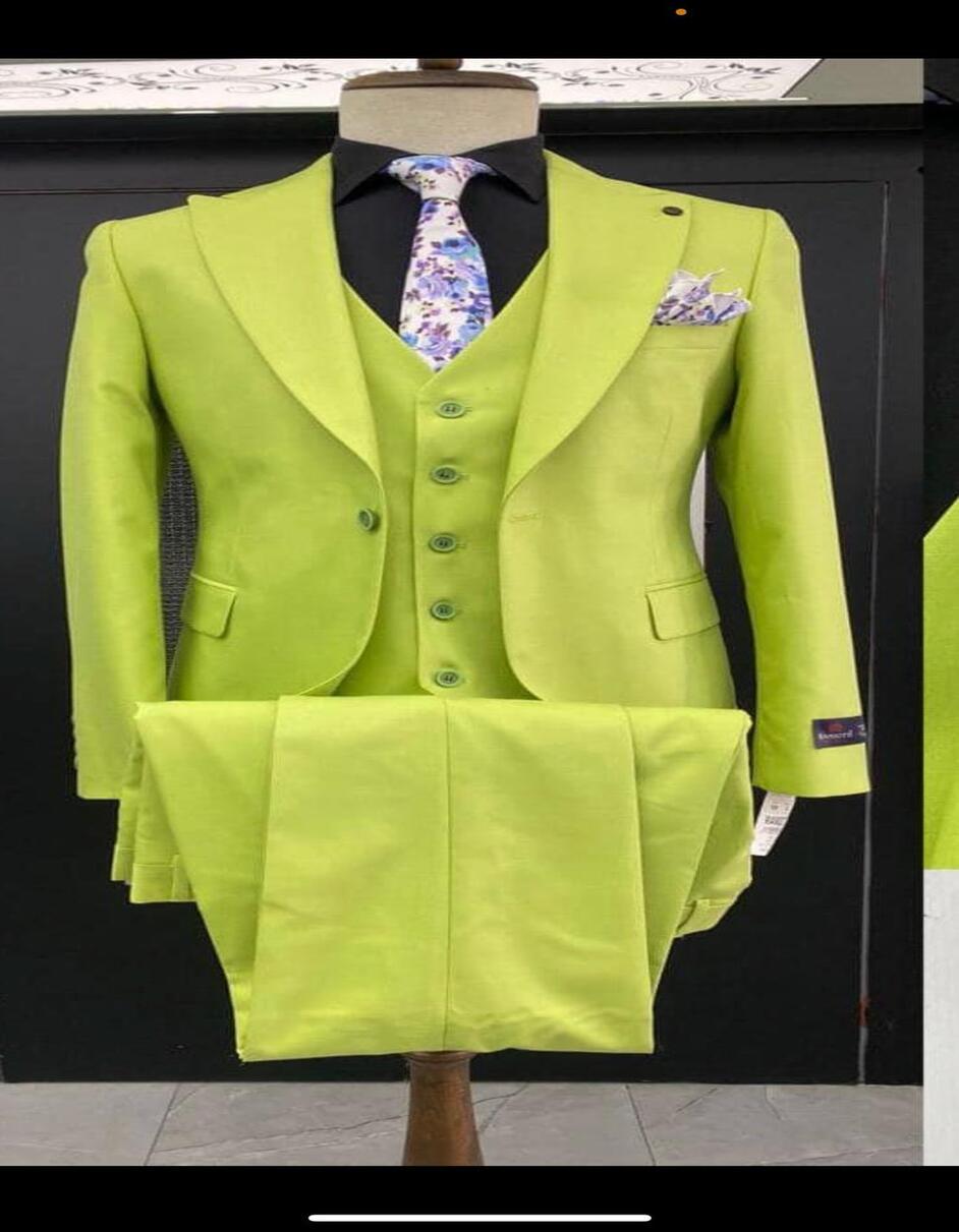 Men's Lime Green Three-Piece Suit with Floral Tie – Slim Fit Tuxedo for Weddings & Parties - Image 5