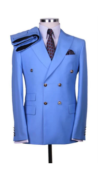Slim Fitted Cut Mens Corn Flower Blue Double Breasted Blazers - Double Breasted Sport Coat