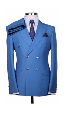Slim Fitted Cut Mens Double Breasted Blazer - Blue Double Breasted Sport Coat
