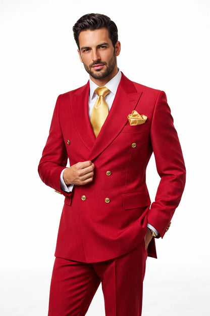 Slim Fit Red 3-Piece Suit for Men
