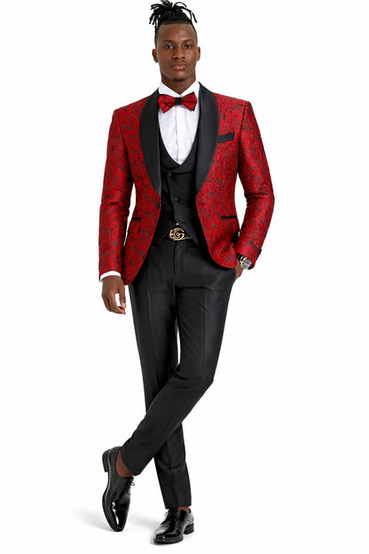 Paisley Suit - Wedding Tuxedo Suit - Prom Red Suit