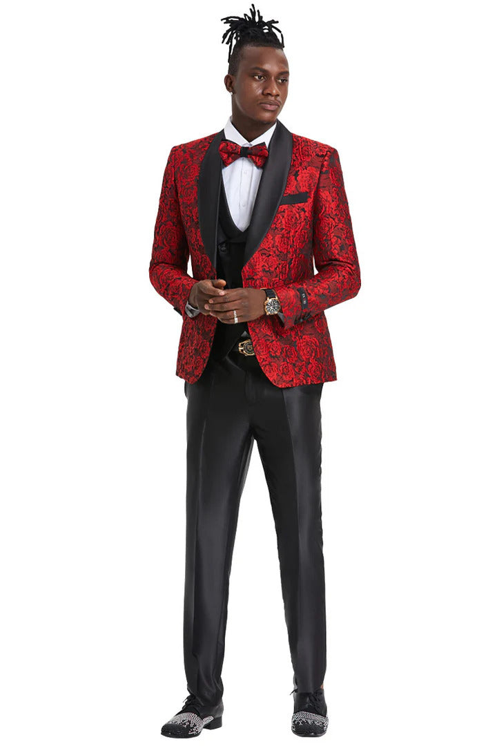 Paisley Suit - Wedding Tuxedo Suit - Prom Red Suit