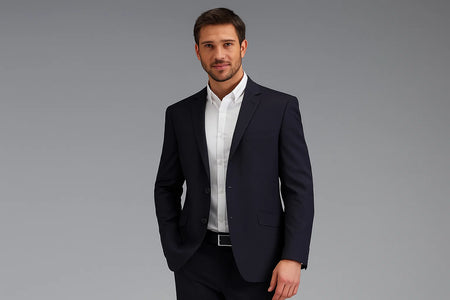 Men's 2 Button Slim Fitted Dark Navy Tonic Cheap Priced Business Suits Clearance Sale