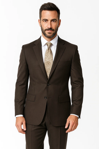 Slim Fitted Peak Lapel Side Vents Elegant Brown Nail Head Style Men's Peak Lapel Cheap Priced Business Suits Clearance Sale