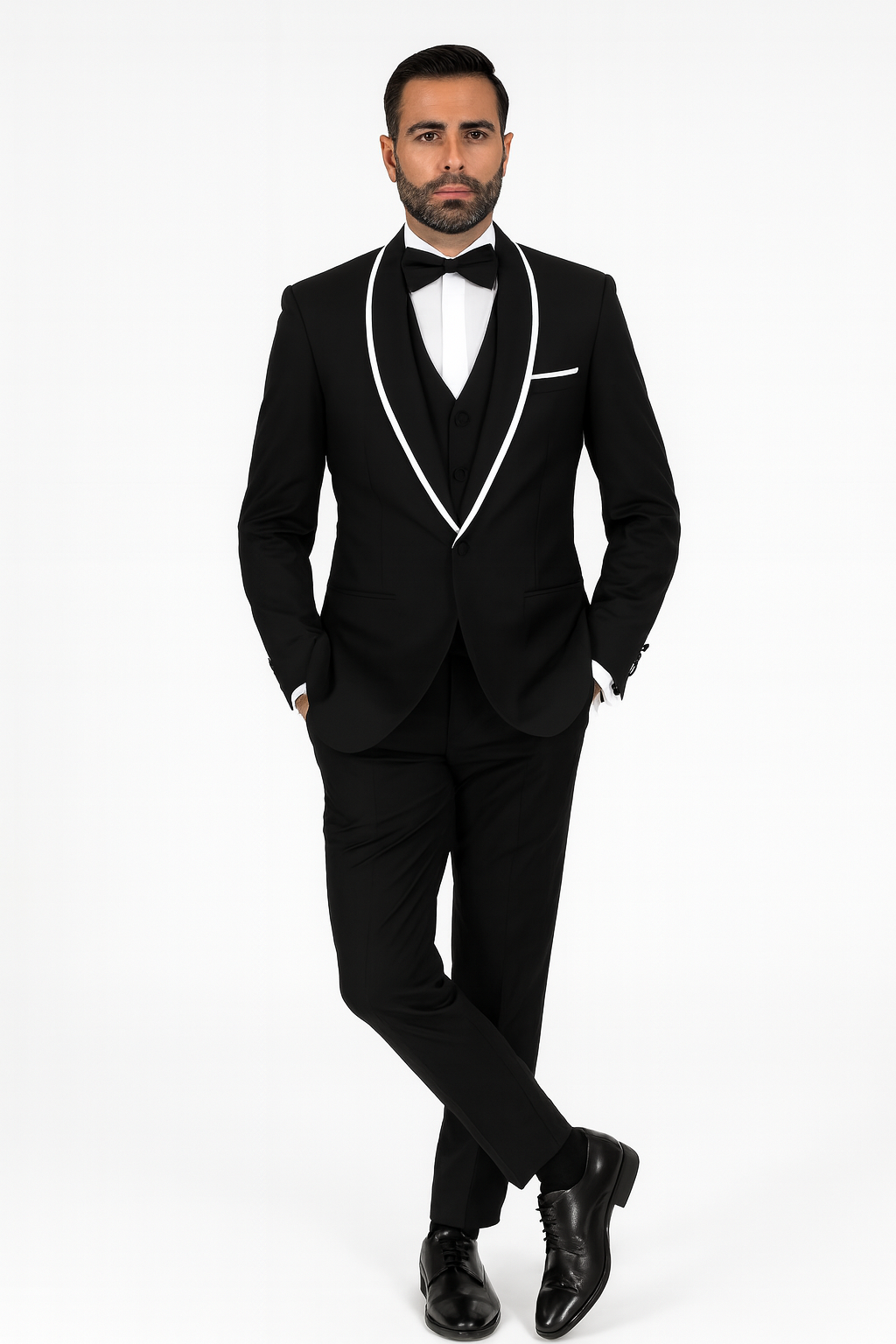 Men's Trimmed Shawl Lapel Blazer Dinner Jacket Black Vested Sport Coat - Image 8