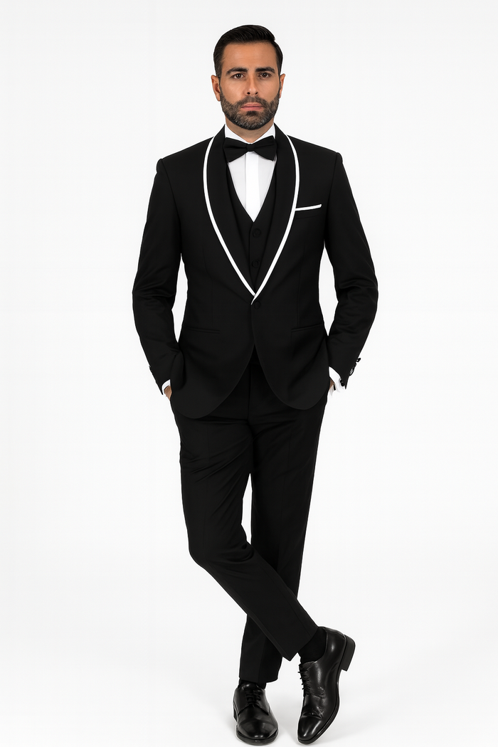 Men's Trimmed Shawl Lapel Blazer Dinner Jacket Black Vested Sport Coat - Image 8