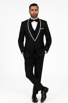 Men's Trimmed Shawl Lapel Blazer Dinner Jacket Black Vested Sport Coat - Image 8