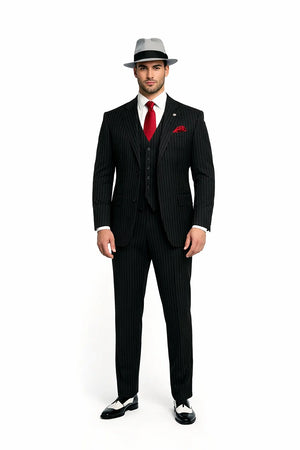 Small Jet Black Pinstripe Fashion Suit