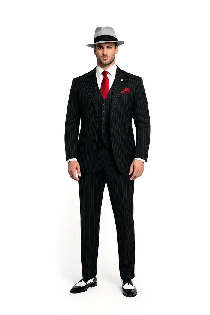 Small Jet Black Pinstripe Fashion Suit