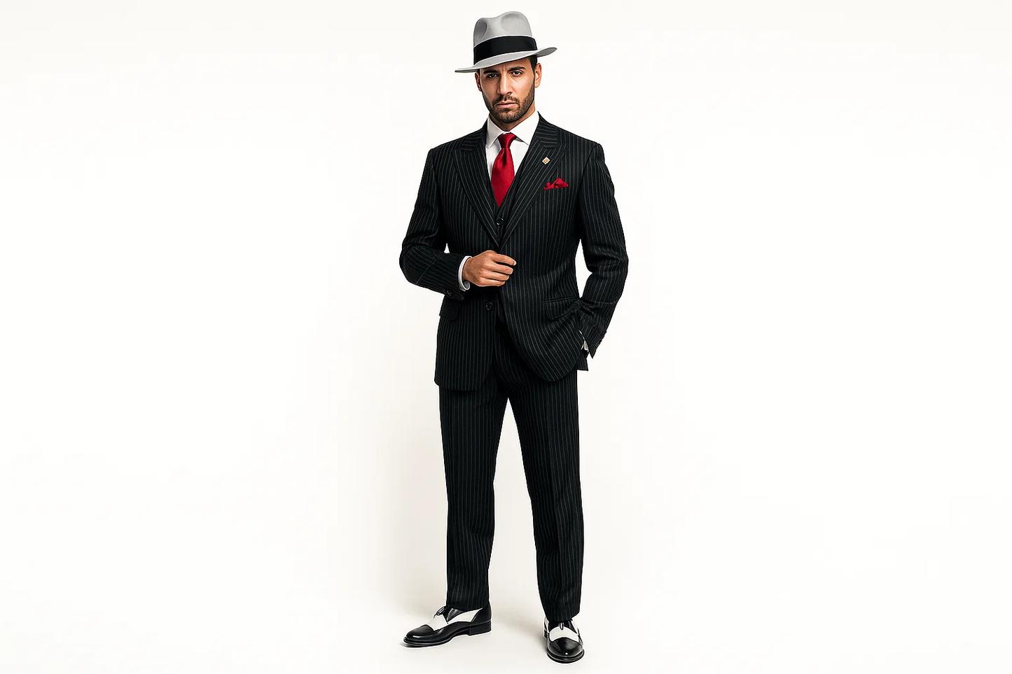 Small Jet Black Pinstripe Fashion Suit