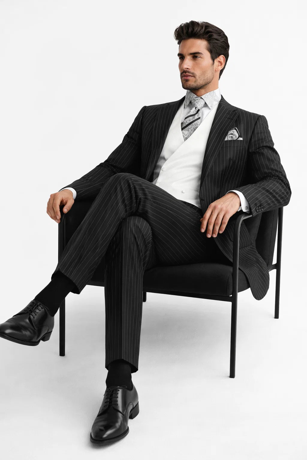 Small Jet Black Pinstripe Fashion Suit