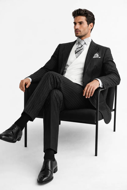 Small Jet Black Pinstripe Fashion Suit