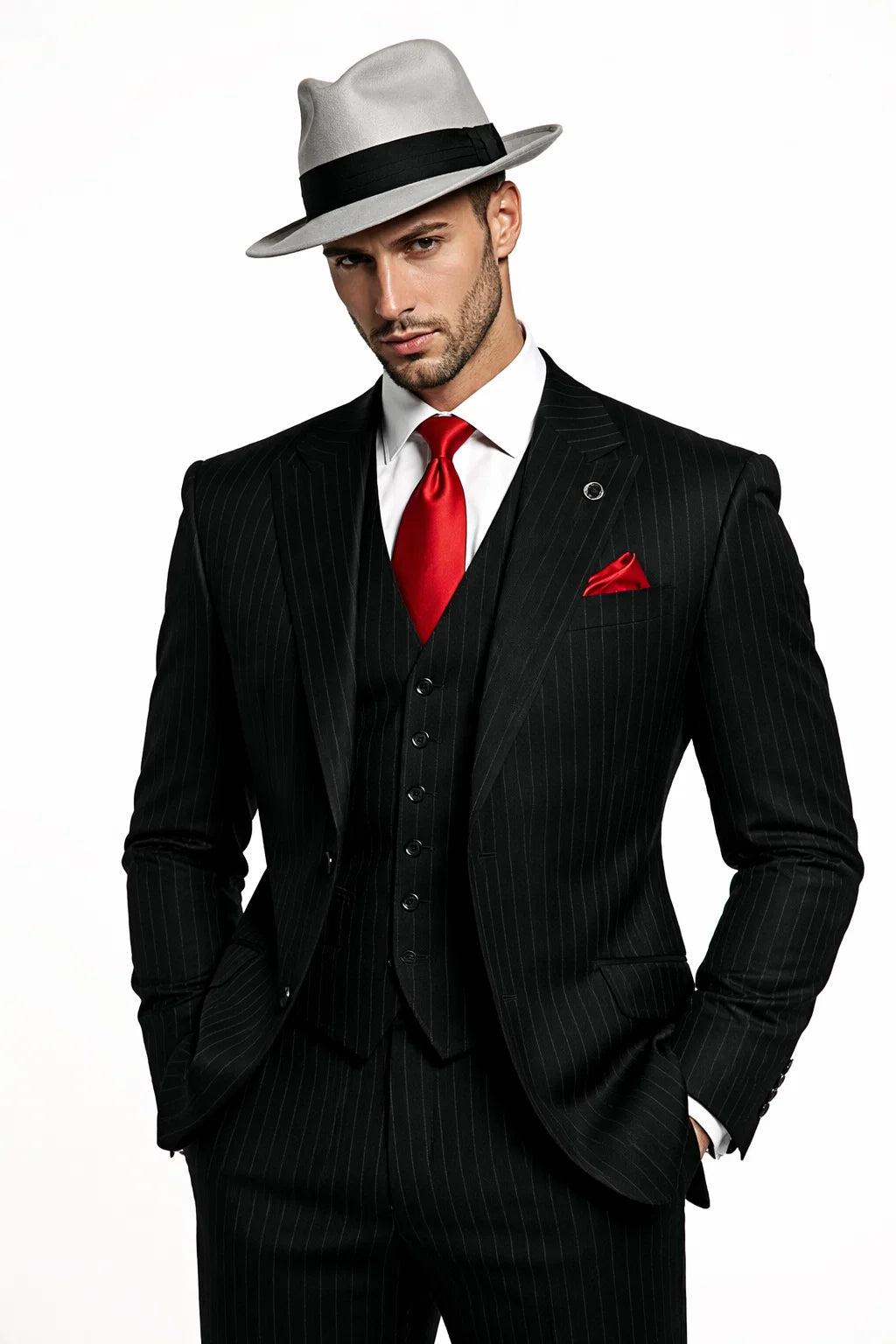 Small Jet Black Pinstripe Fashion Suit