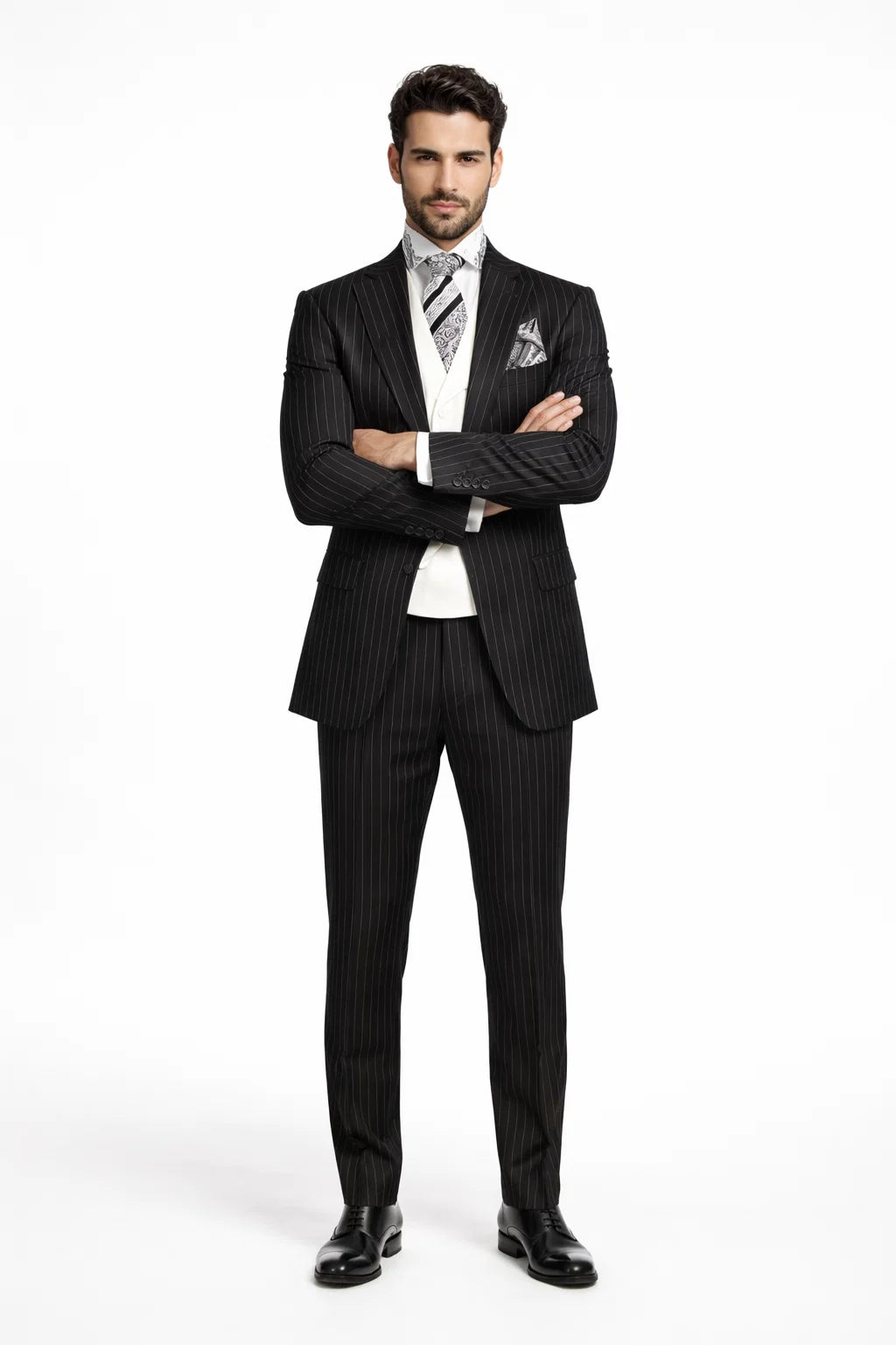 Small Jet Black Pinstripe Fashion Suit