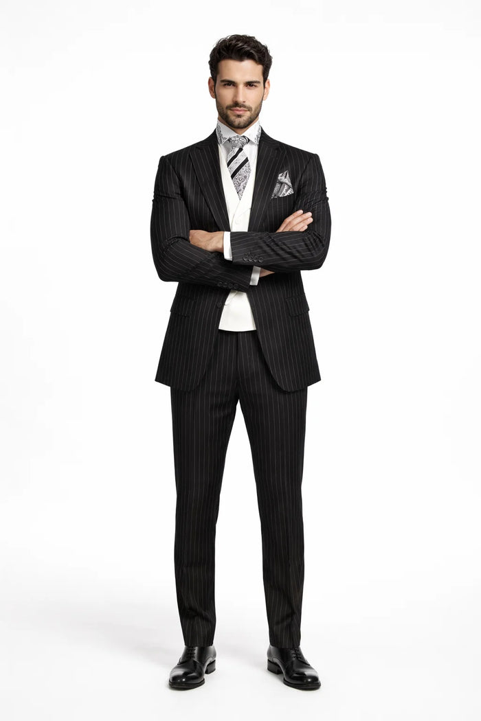 Small Jet Black Pinstripe Fashion Suit