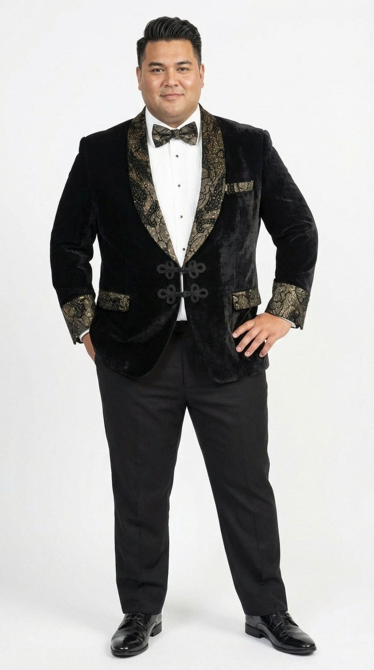 Smoking Jacket  Black and Gold Embroidered Tuxedo Blazer