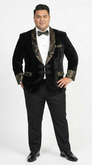 Smoking Jacket  Black and Gold Embroidered Tuxedo Blazer