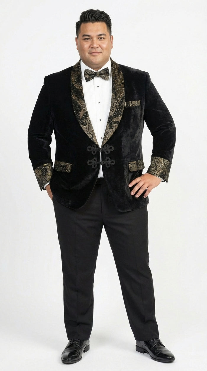 Smoking Jacket  Black and Gold Embroidered Tuxedo Blazer