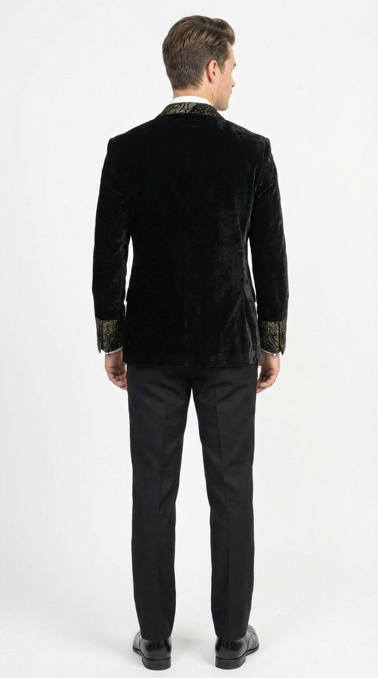Smoking Jacket  Black and Gold Embroidered Tuxedo Blazer