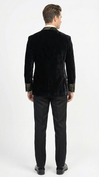 Smoking Jacket  Black and Gold Embroidered Tuxedo Blazer