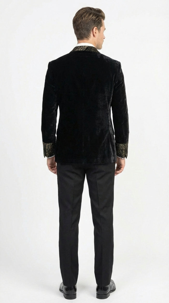 Smoking Jacket  Black and Gold Embroidered Tuxedo Blazer