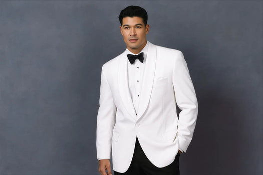 Snow White Dinner Jacket 100% Poly - Cheap Priced Blazer Jacket For Men Online1 Button Shawl Collar