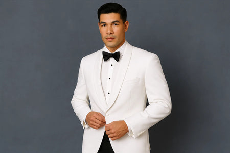 Snow White Dinner Jacket 100% Poly - Cheap Priced Blazer Jacket For Men Online1 Button Shawl Collar