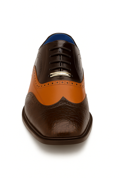 Belvedere Varo Men's Alligator & Eel Leather Dress Shoes - Chocolate Brown/Tan